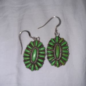 Native American needlepoint green turquoise 925 sterling silver Southwestern